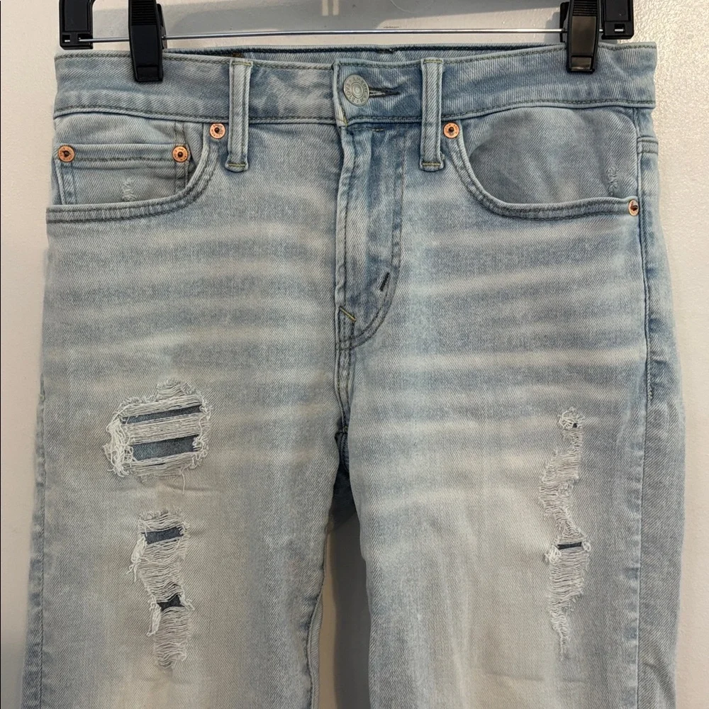 American Eagle Light Wash Patched Skinny Jeans 28W 32L
